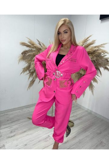 Dámský luxusní kostýmek Allison v jasně růžové a béžové barvě značky Paparazzi Fashion